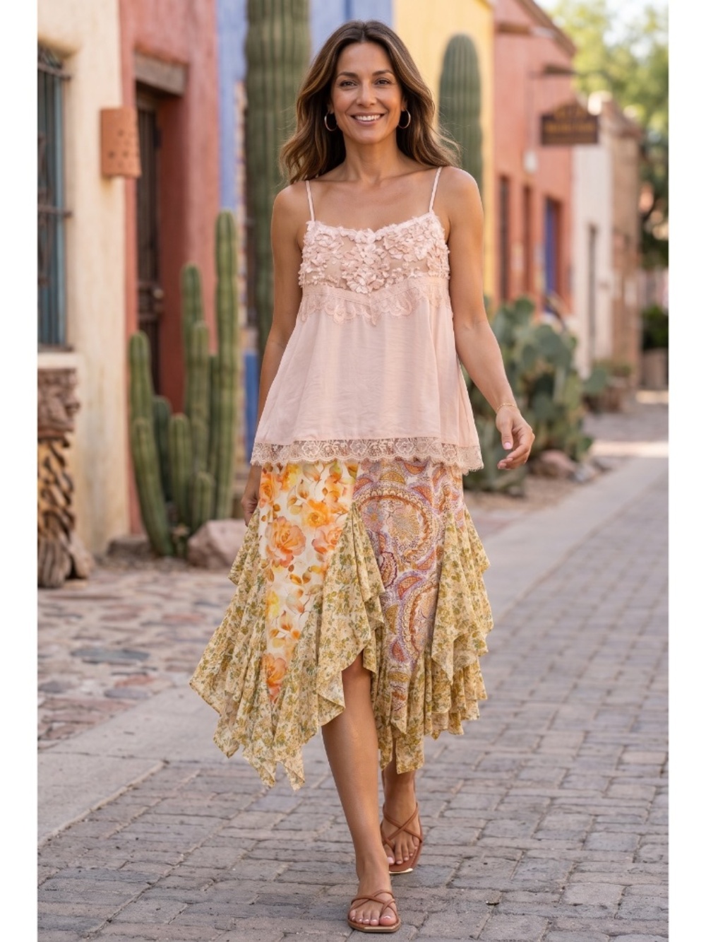 POL Blush 3D Floral Lace Spaghetti Strap Cami Top - Picture 6 of 6